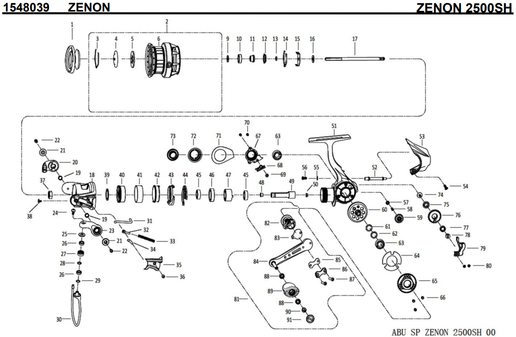 1548039 ZENON 2500SH | PureFishing Japan 製品リールパーツリスト