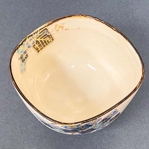 茶道具】古清水写 金彩 紫陽花図 四方茶碗 *山川敦司*