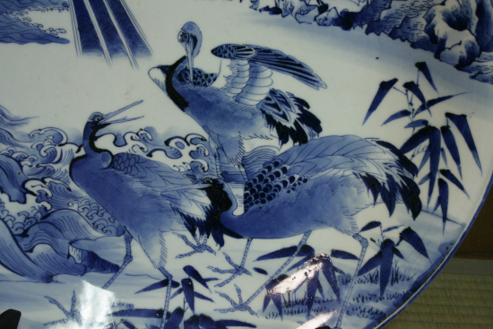 古美術青華堂｜H938 古伊万里・染付鶴文大皿（江戸時代）