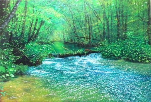 上鈴木正一 油彩画 A2『 奥入瀬渓流 』12/26(木)20時までの掲載!!! 上