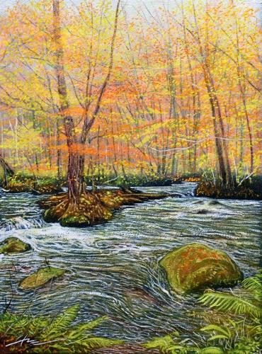 上鈴木正一 油彩画 A2『 奥入瀬渓流 』12/26(木)20時までの掲載!!! 上