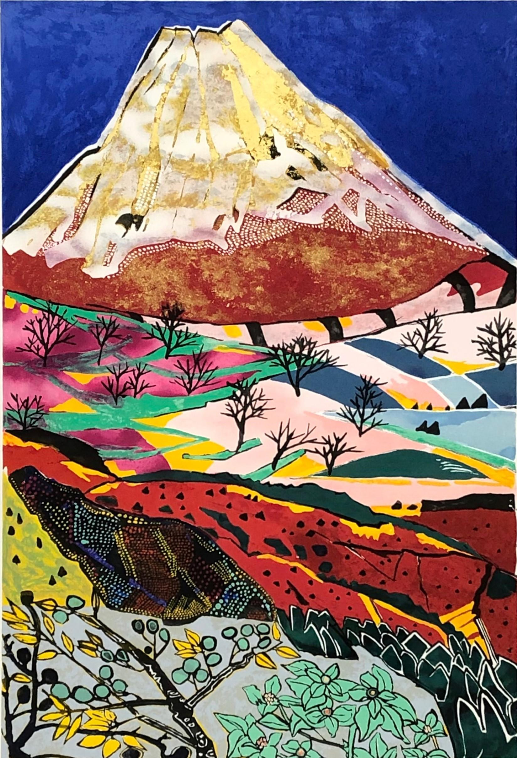 片岡球子「勇壮なる富士」油彩 F3号 肉筆 サインあり 片岡球子「勇壮