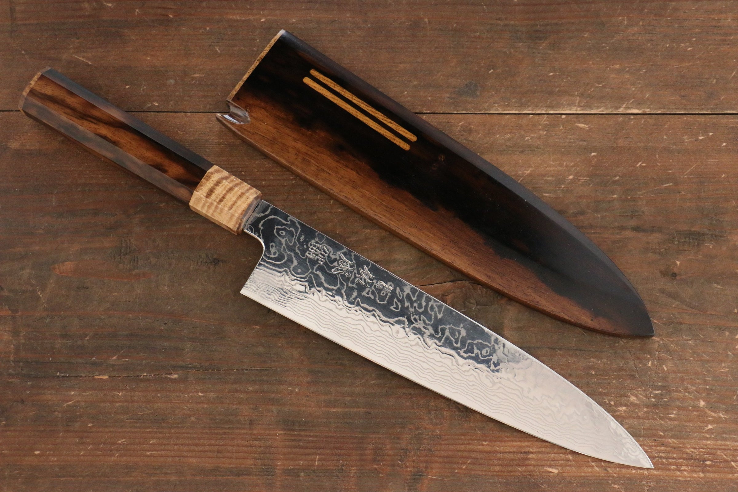 佑成ZDP189 大馬士革紋牛刀240mm 黑柿握把附刀鞘– 清助刃物