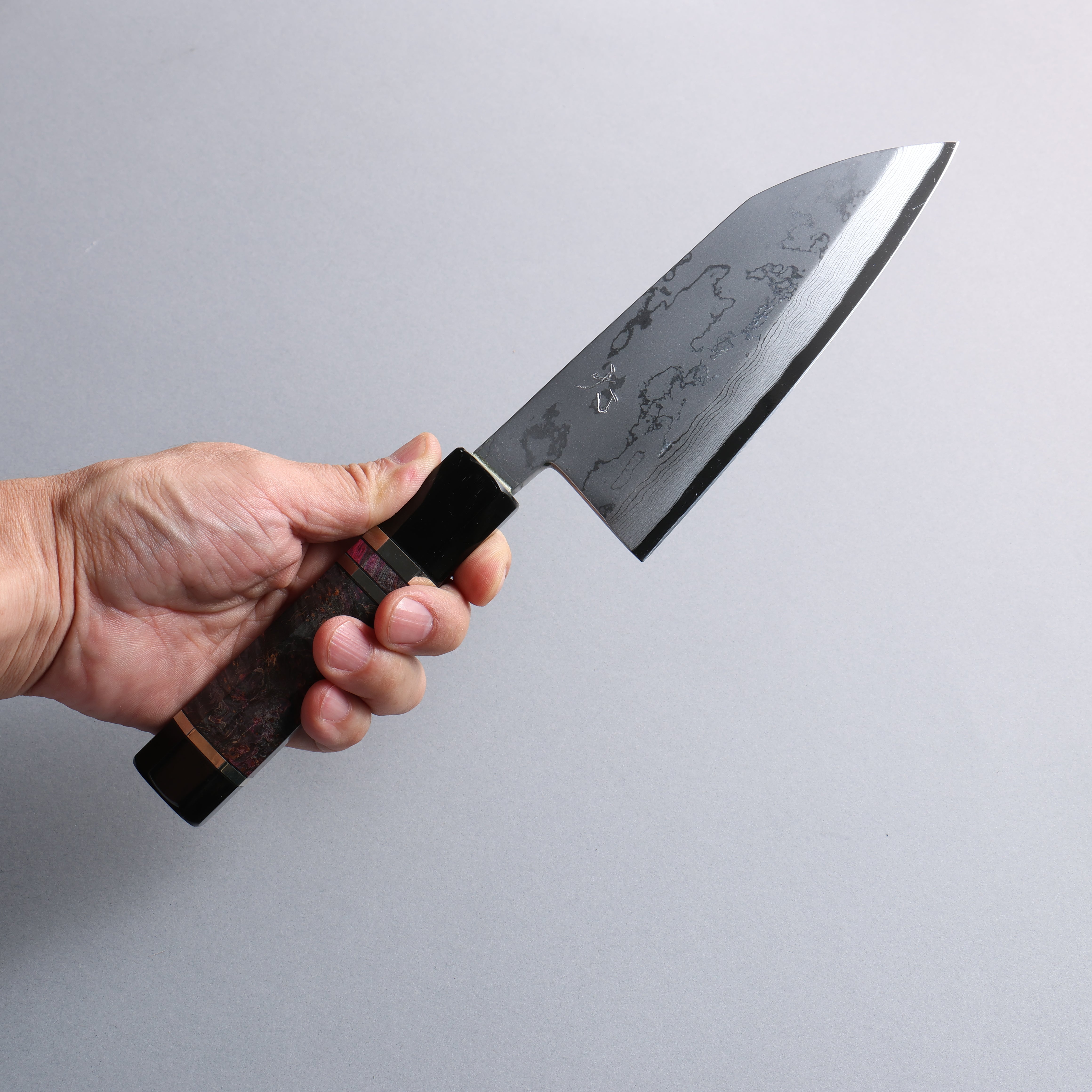 西田大祐 青ニ鋼 ダマスカス 出刃包丁 150mm スタビライズ瘤 シルバー