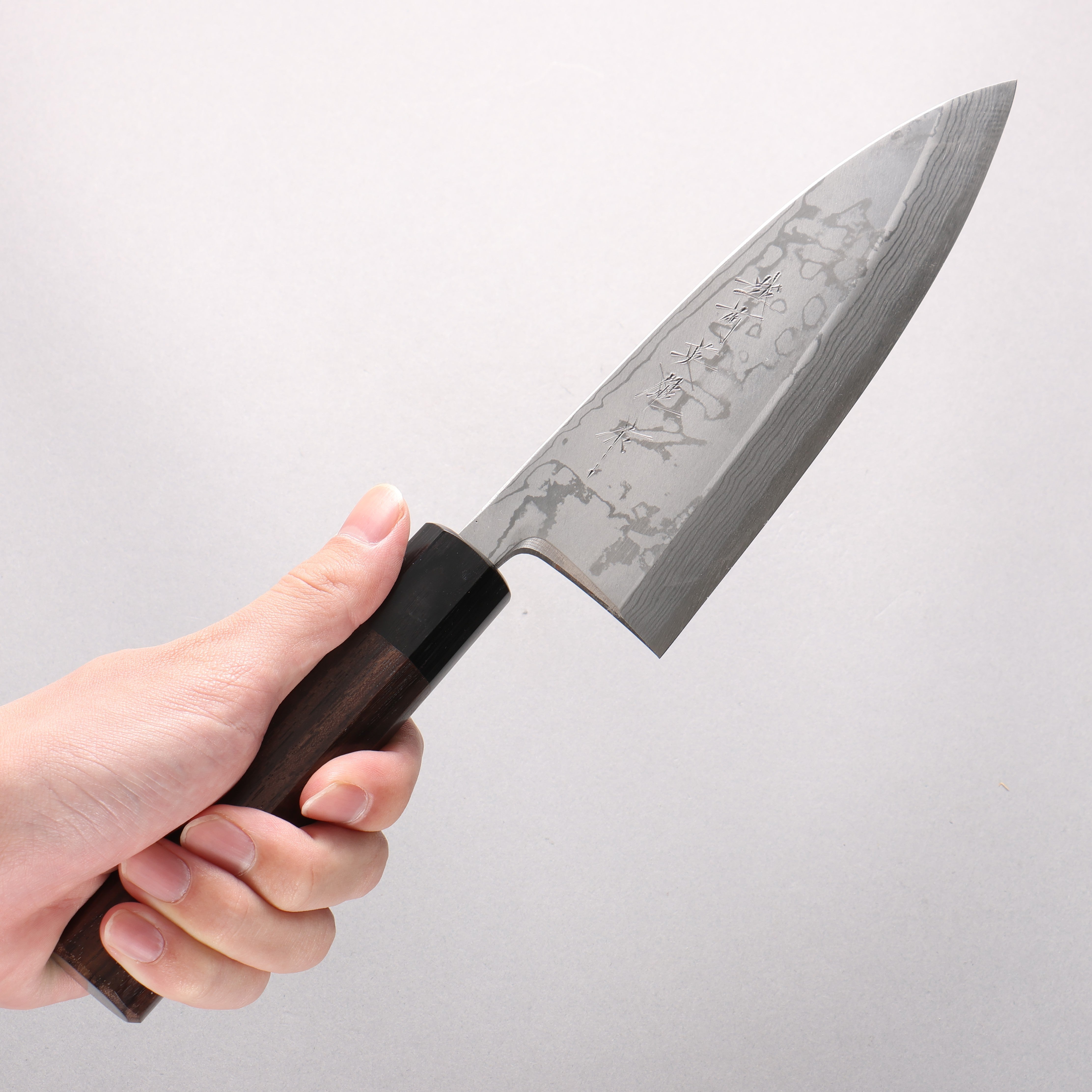 北岡 英雄 青ニ鋼 ダマスカス 出刃包丁 165mm 紫檀柄 – 清助刃物 Japan