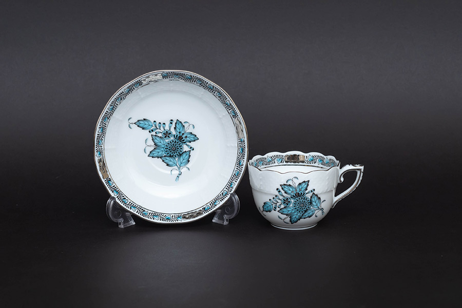 ヘレンド アポニー・ターコイズ・プラチナ モカカップ＆ソーサーを