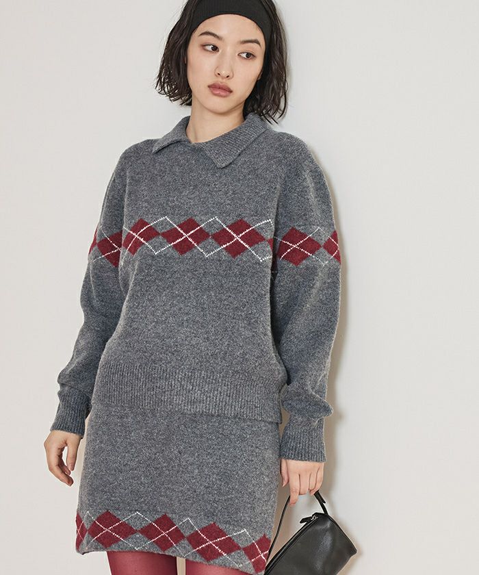 アーガイルアシンメトリーカラーニット【miette ミエット】 | titivate