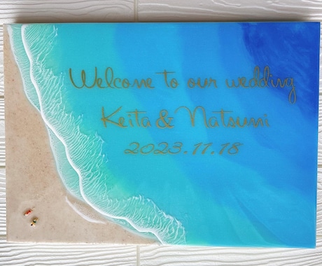 ウェディングウェルカムボードを制作します レジンを使用した海アート