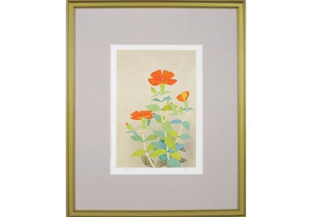 日本画家・堀文子 名作版画『ふしぐろせんのう』額装｜珠玉の植物画