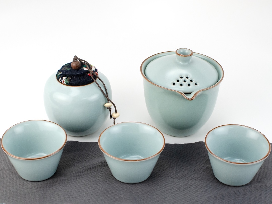 Ru Kiln Tian Qing Easy Gaiwan Travel Tea Set - Seven Cups