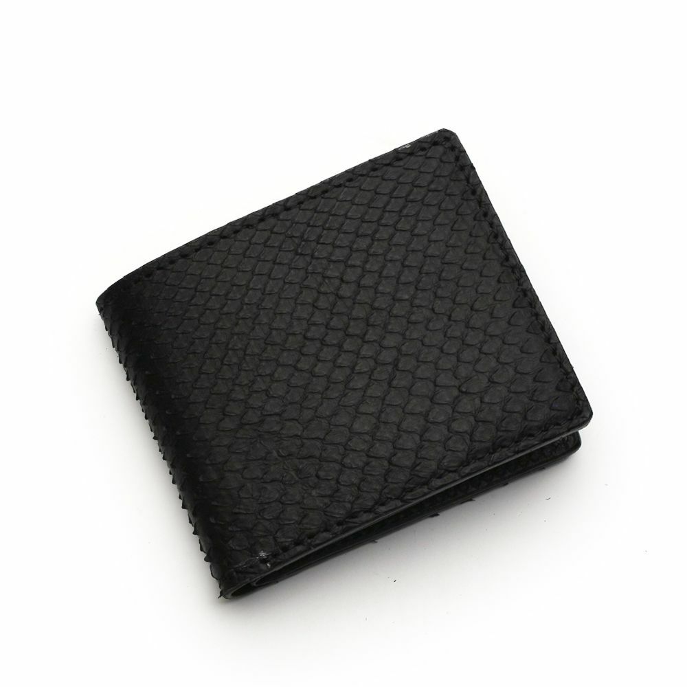 二つ折り レザーショート ウォレット ブラックパイソン（ヘビ革