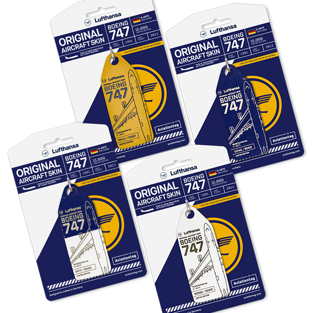 退役したルフトハンザドイツ航空のB747-400型機から作成したバッグタグ