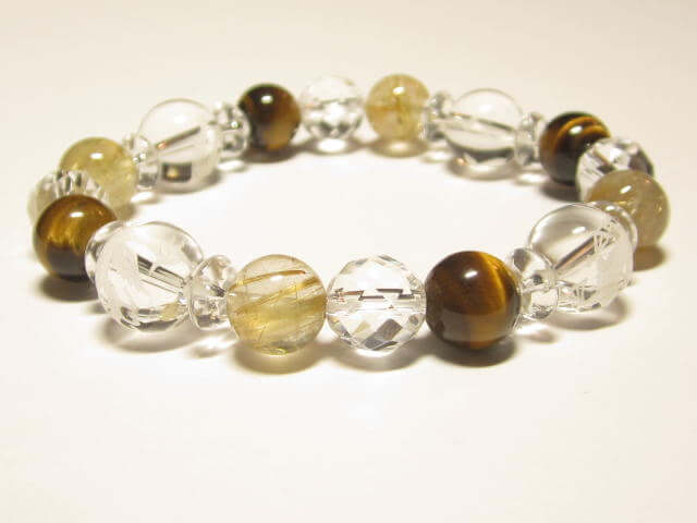 金運パワ－ストーンの四神獣水晶カットルチルクォーツ タイガーアイ