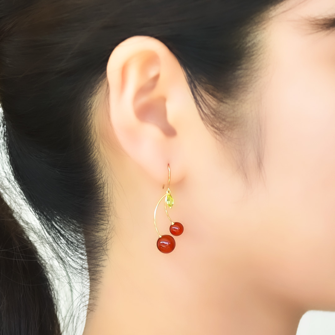 フックピアス K10/K18イエローゴールド カーネリアン ペリドット(JL