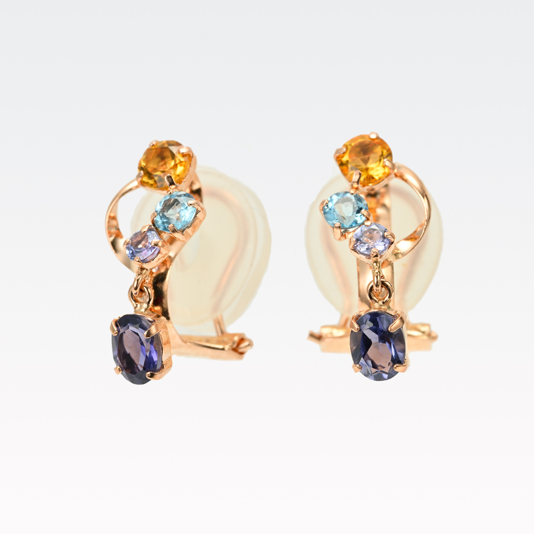 イヤリング K10ピンクゴールド アイオライト タンザナイト ブルー