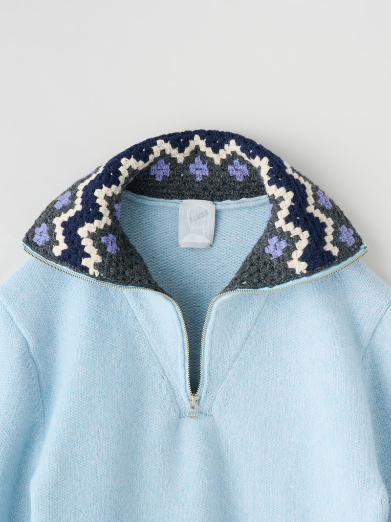 fluss(フルス) fairisle half zip crochet color knit フェアアイル柄