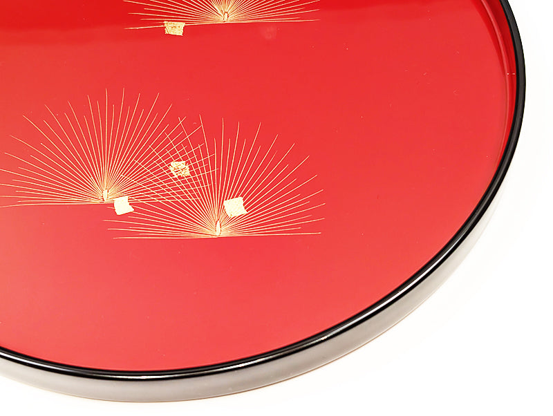 輪島塗 丸盆8.5寸 寿松 沈金（外黒内朱） – 漆陶舗あらき 輪島塗