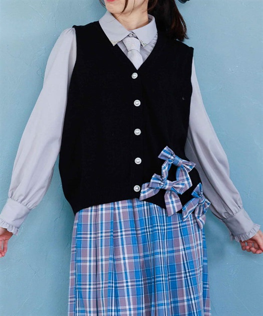 チェックリボンブローチベスト | axes femme online shop
