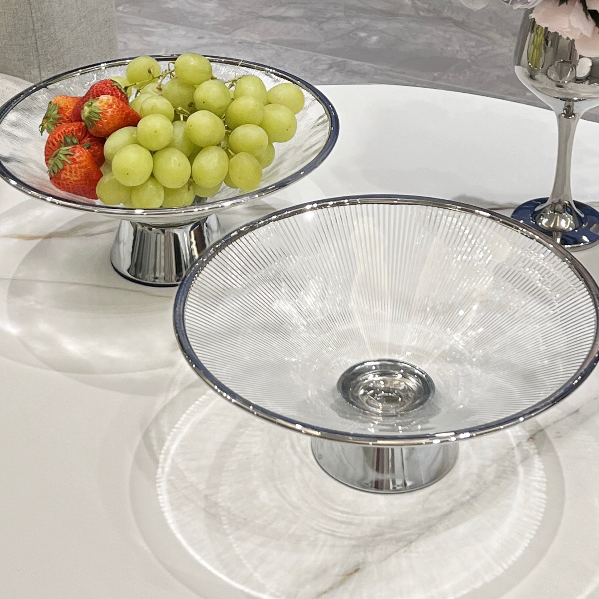 シルバー×デザインガラス コンポート