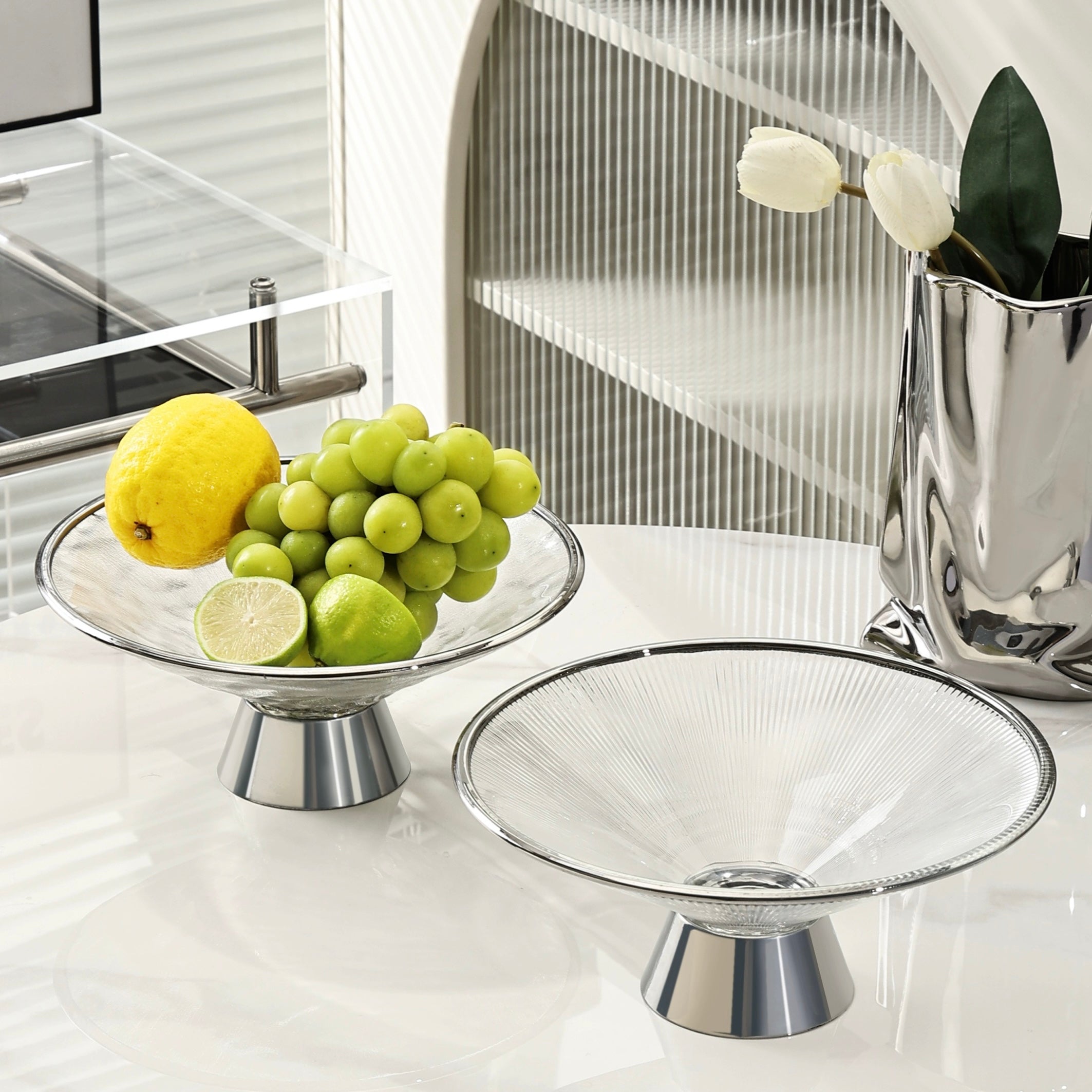 シルバー×デザインガラス コンポート