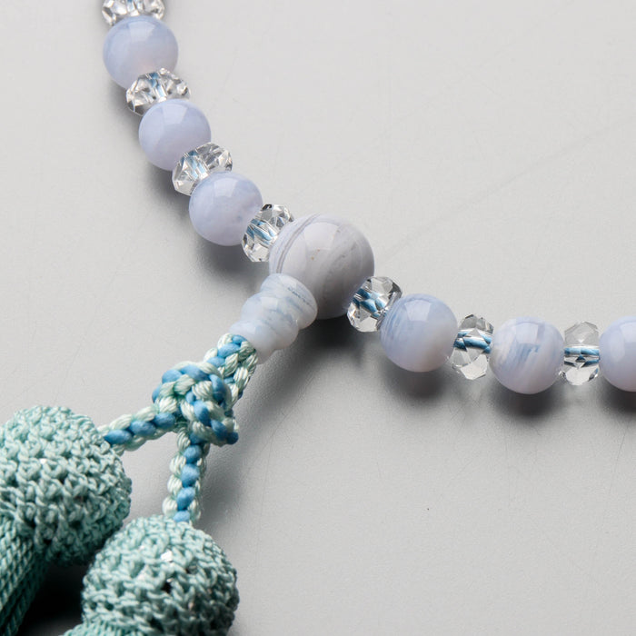 数珠 女性用 ブルーレース瑪瑙 7mm 水晶平切子コンビ 上仕立 正絹房