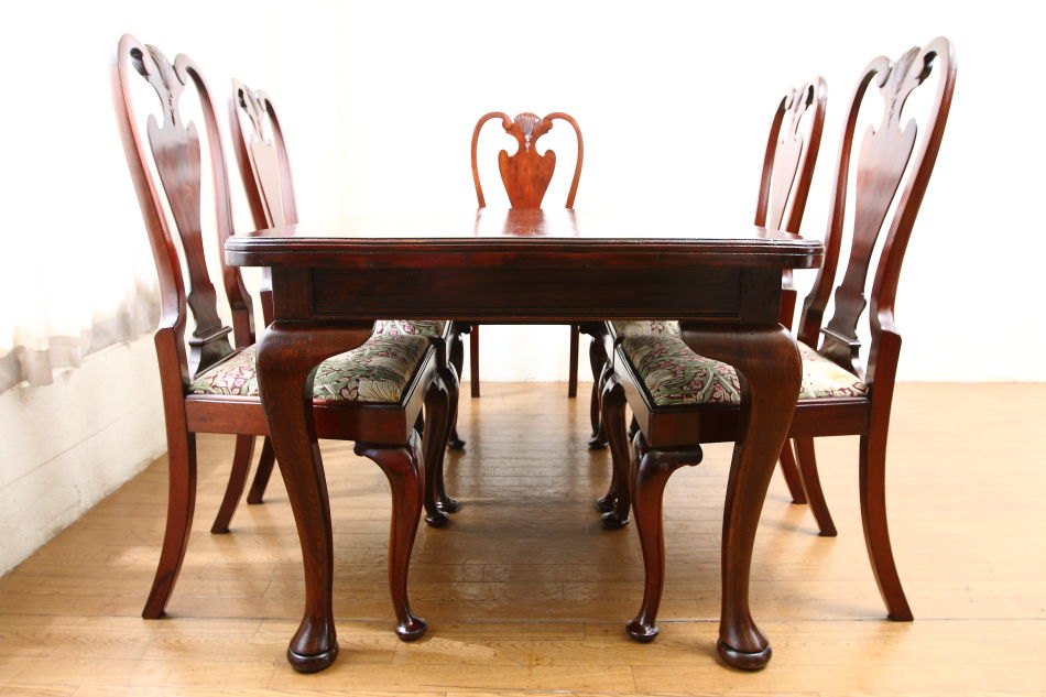 マホガニー クイーンアンスタイルダイニング7点セット｜アンティーク
