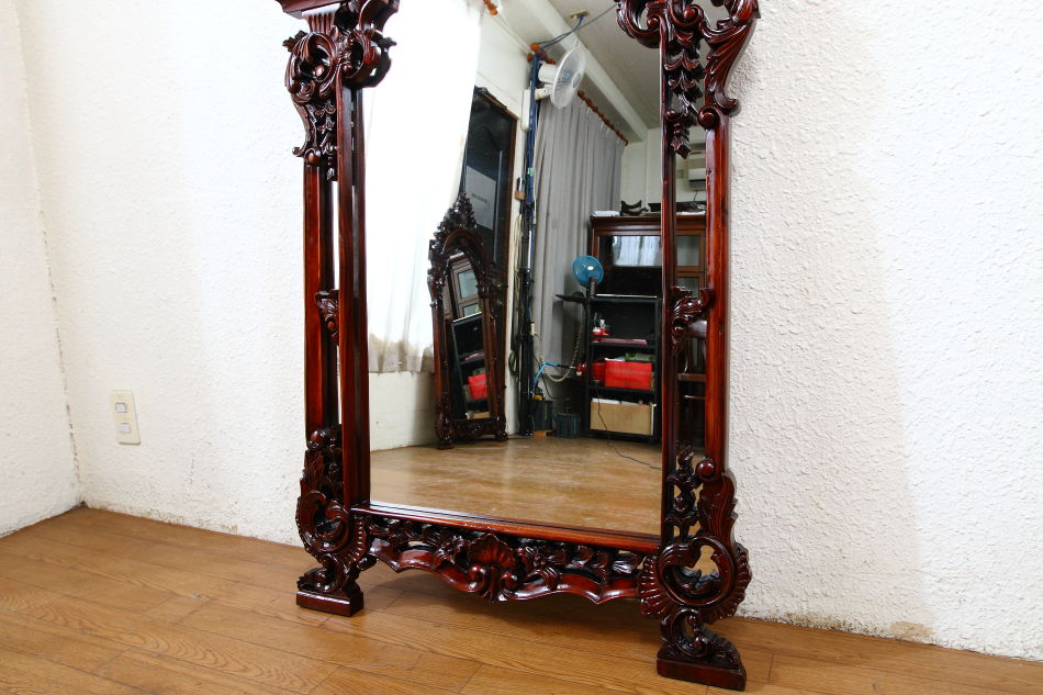 ヴィクトリアンスタイル マホガニーウォールミラー｜アンティーク家具
