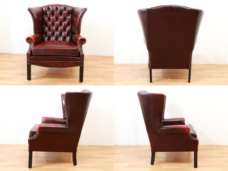 チェスターフィールド オックスブラッドレザー ウィングバックチェア