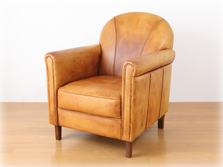 フレンチスタイル ヴィンテージナチュラルレザー クラブチェア