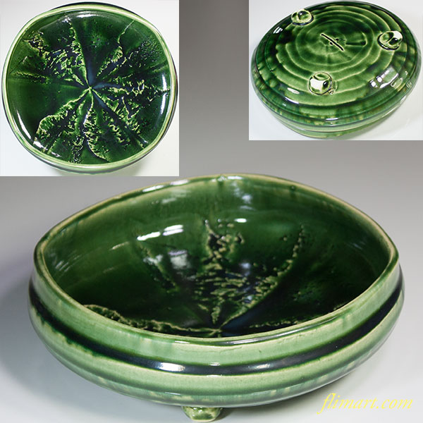 織部焼 三足 蓋物 菓子器