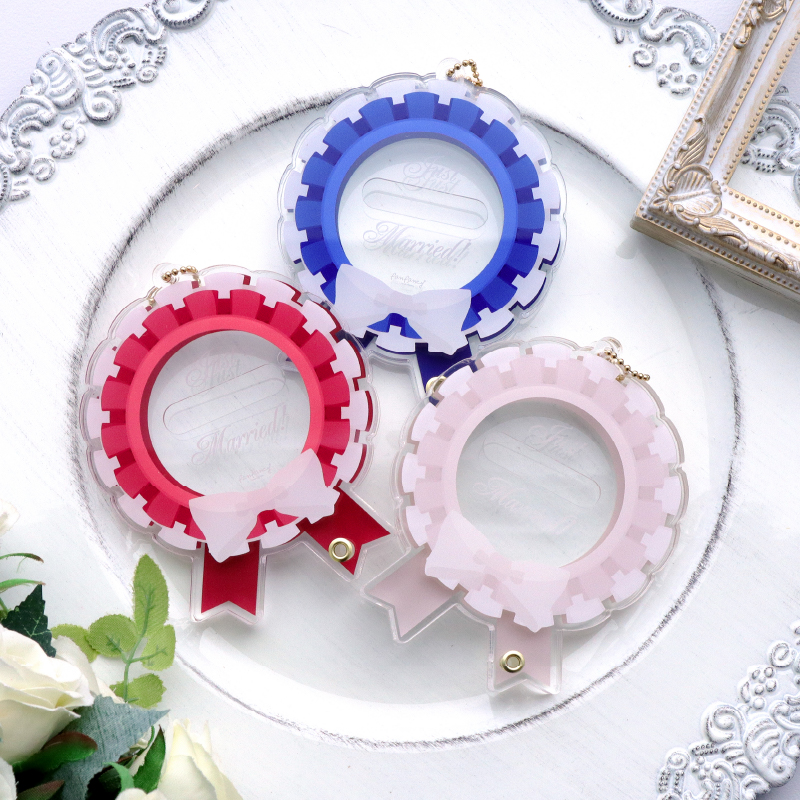 缶バッジアクリルフレーム ウェディングロゼット ブルー| FUKUYA