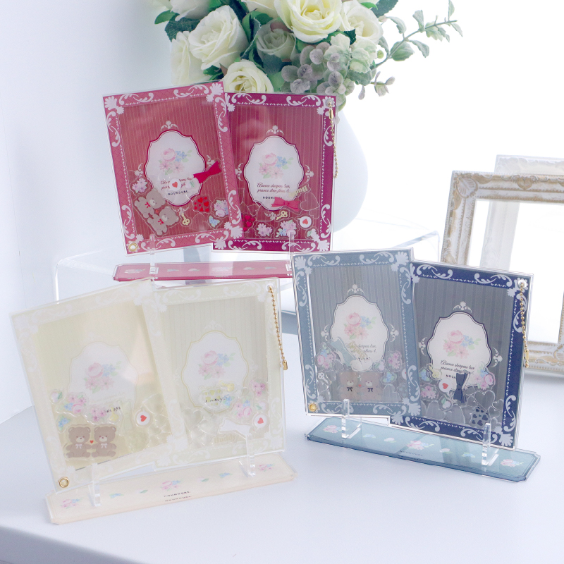 ペアフォトカードアクリルフレーム アンティークフラワー レッド