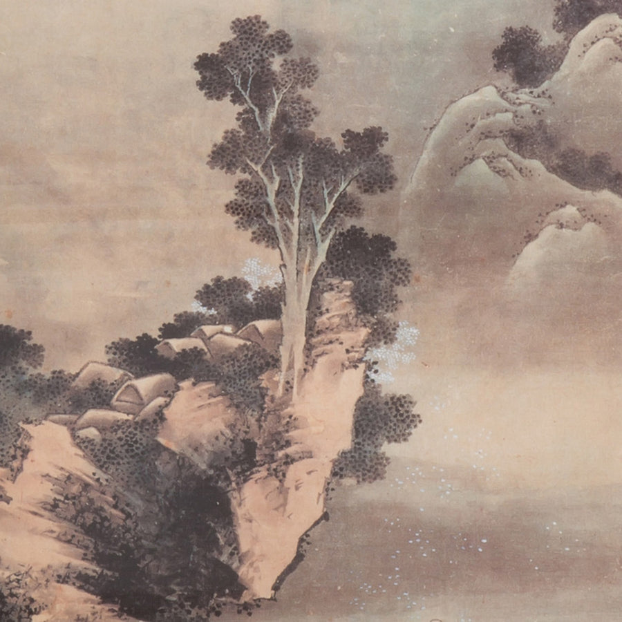 真作/友善/楼閣山水人物図/山水図/掛軸/名家伝来/AD-853 真作/友善