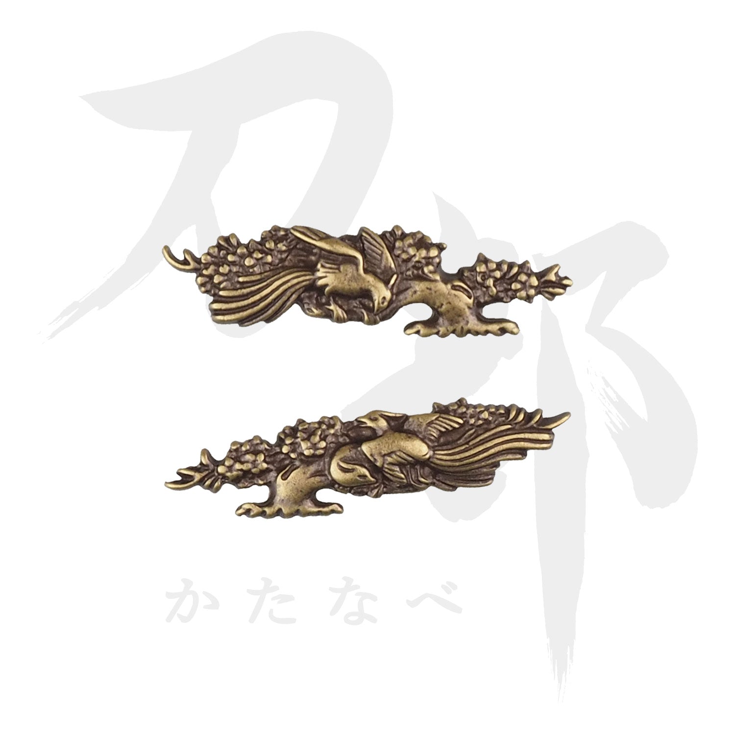 真鍮地 木に鳳凰図目貫｜現代物金具の販売 刀部 かたなべ – 刀部