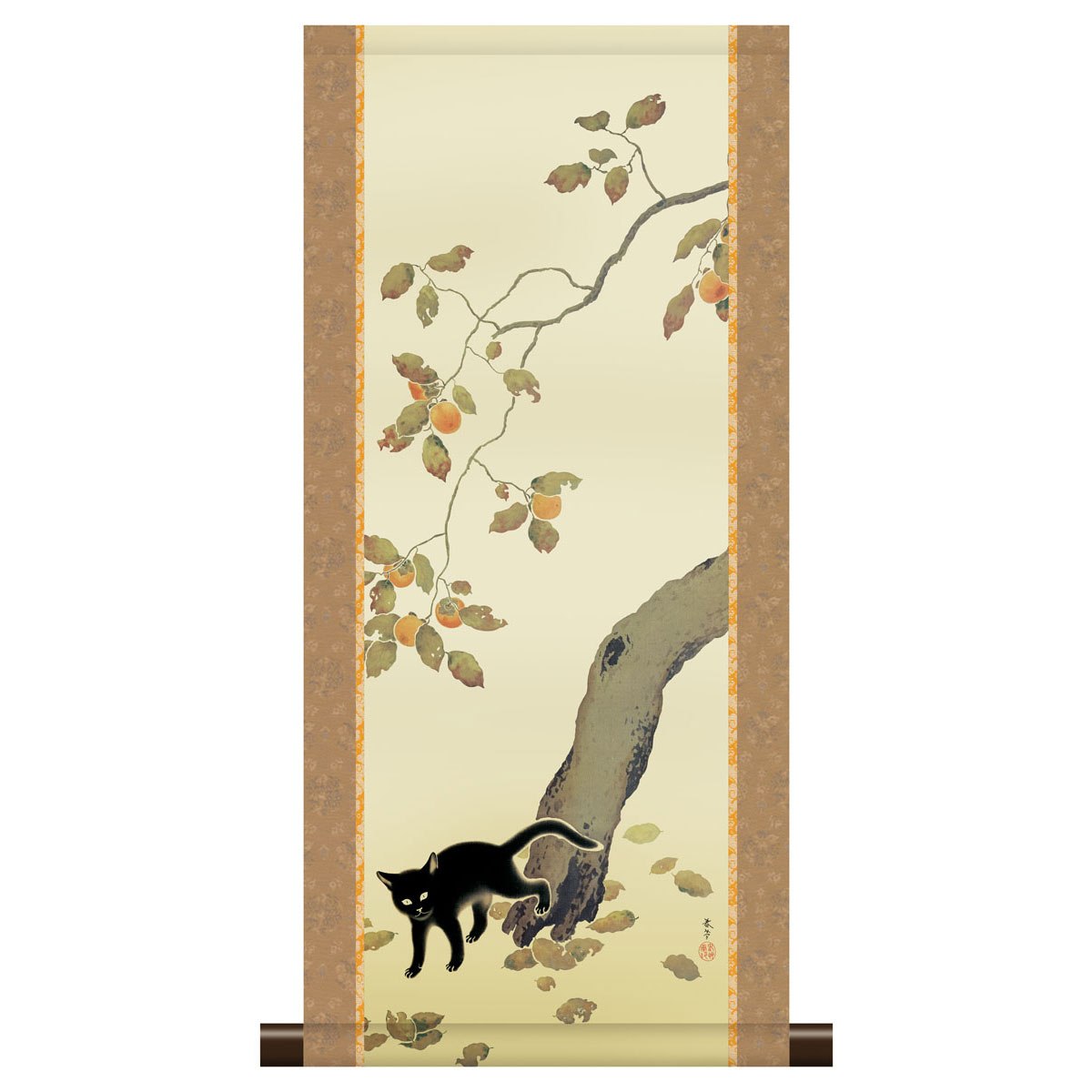 楽天市場】菱田春草 柿に猫 掛け軸 掛軸 複製画 巧藝画 【限定200部