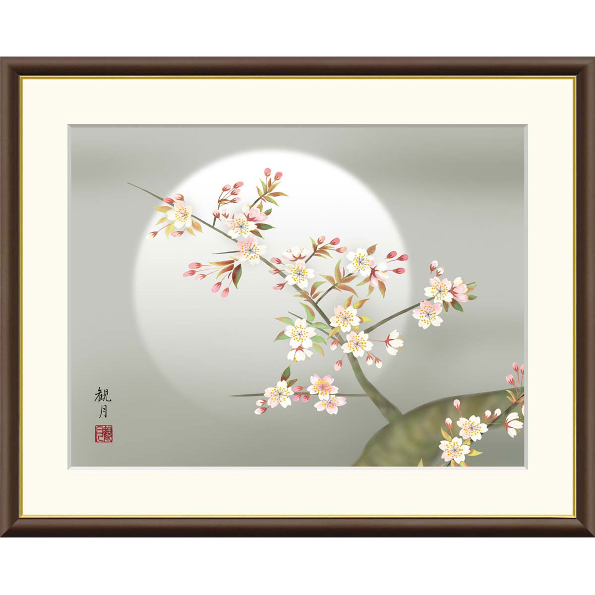 楽天市場】森山観月 三日月夜桜 52×42cm 花鳥図 日本画 春飾り 桜