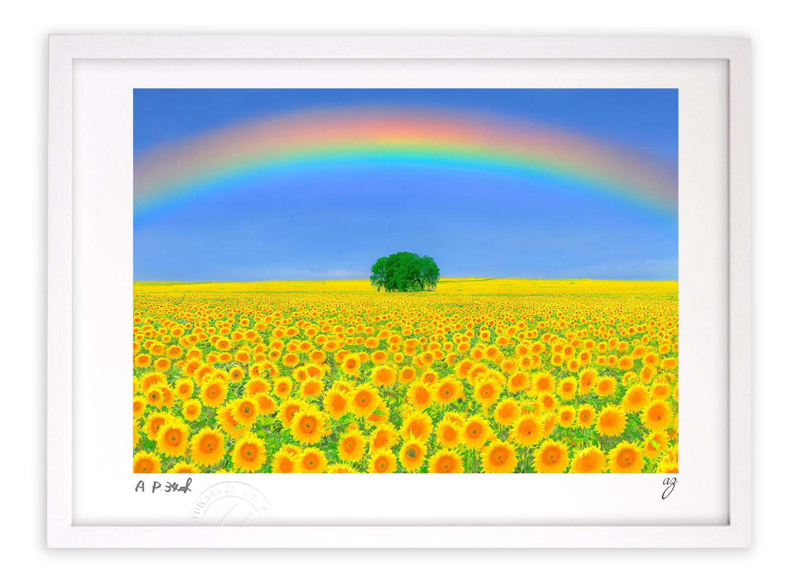 楽天市場】版画 絵画ひまわり畑と大木01/インテリア 額入り 額装込