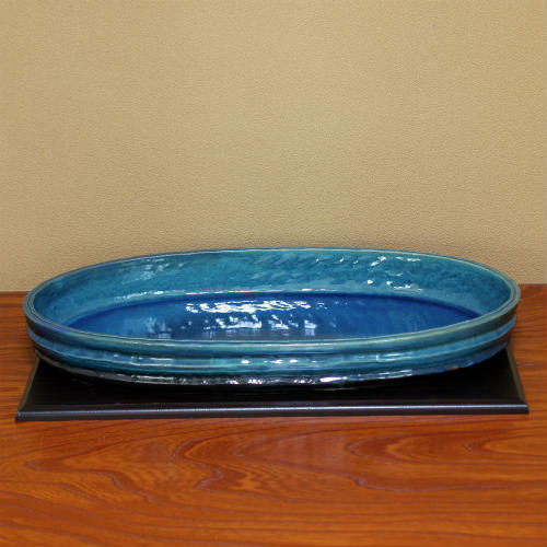 楽天市場】信楽焼 水盤 窯肌変形ひねり小判 20号 生け花 花器 池坊