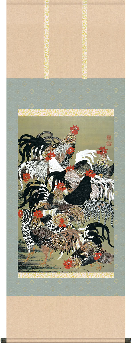 楽天市場】掛け軸 掛軸 群鶏図 ぐんけいず 幅54.5×高さ約153cm 伊藤