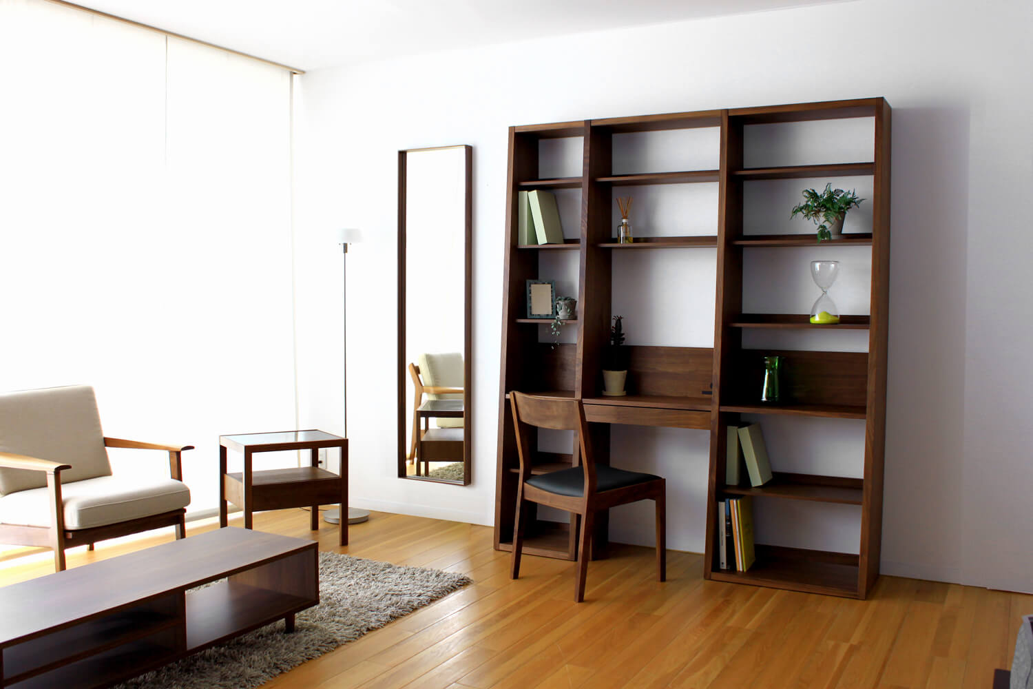 ガレ ブックシェルフ＆デスク(ウォールナット) (サイズ65本棚 完成品