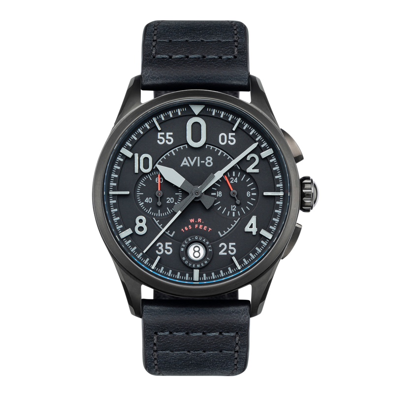 AVI-8 Spitfire Chronograph Black / Black / Leather | Black | AV