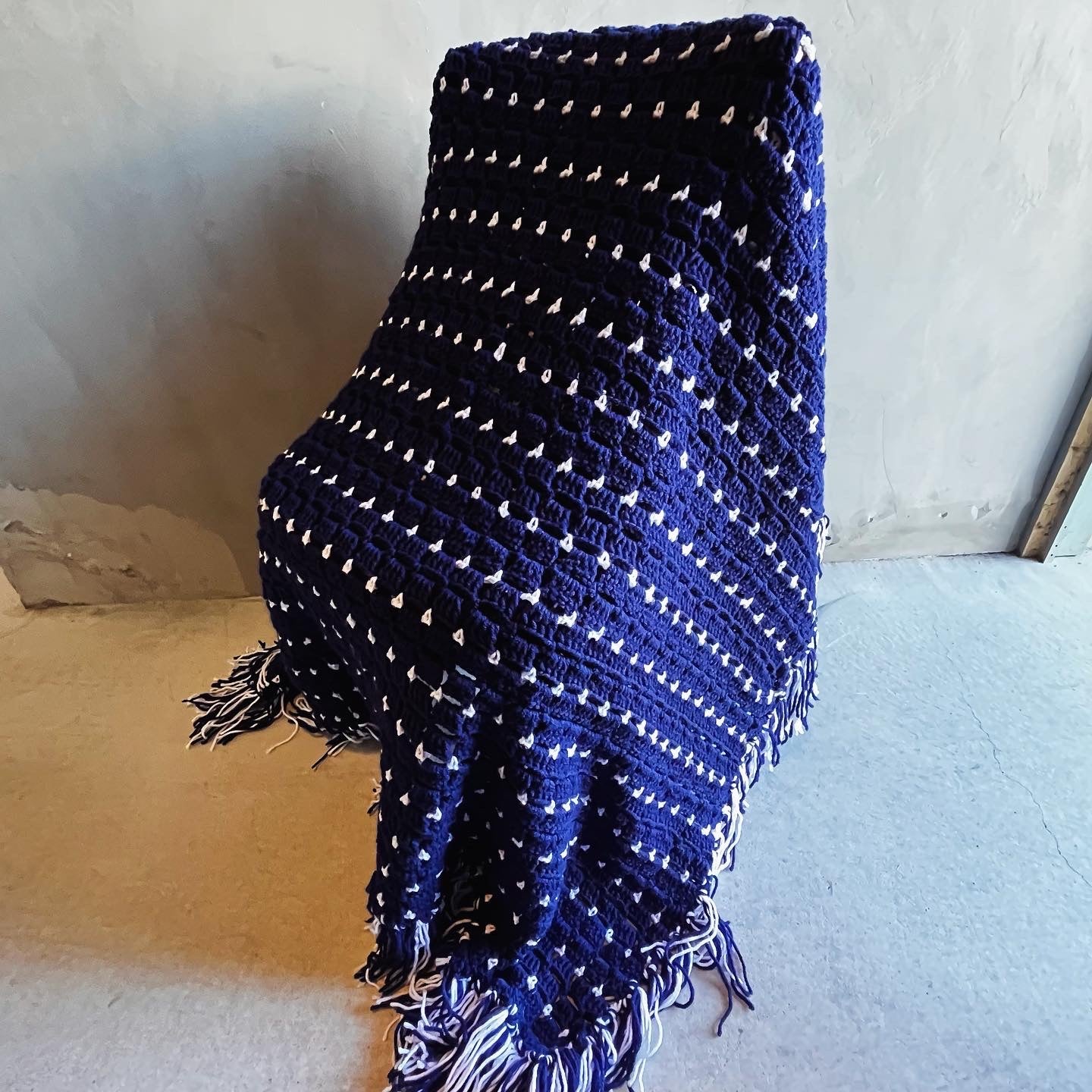 USA vintage】グラニーブランケット ネイビー×白 – 雑貨屋ポッポ