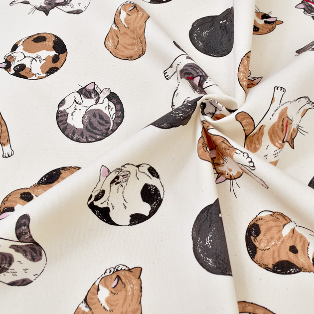 生地 布 布地 オックス まったり 猫 □ ねこ アニマル柄 三毛猫
