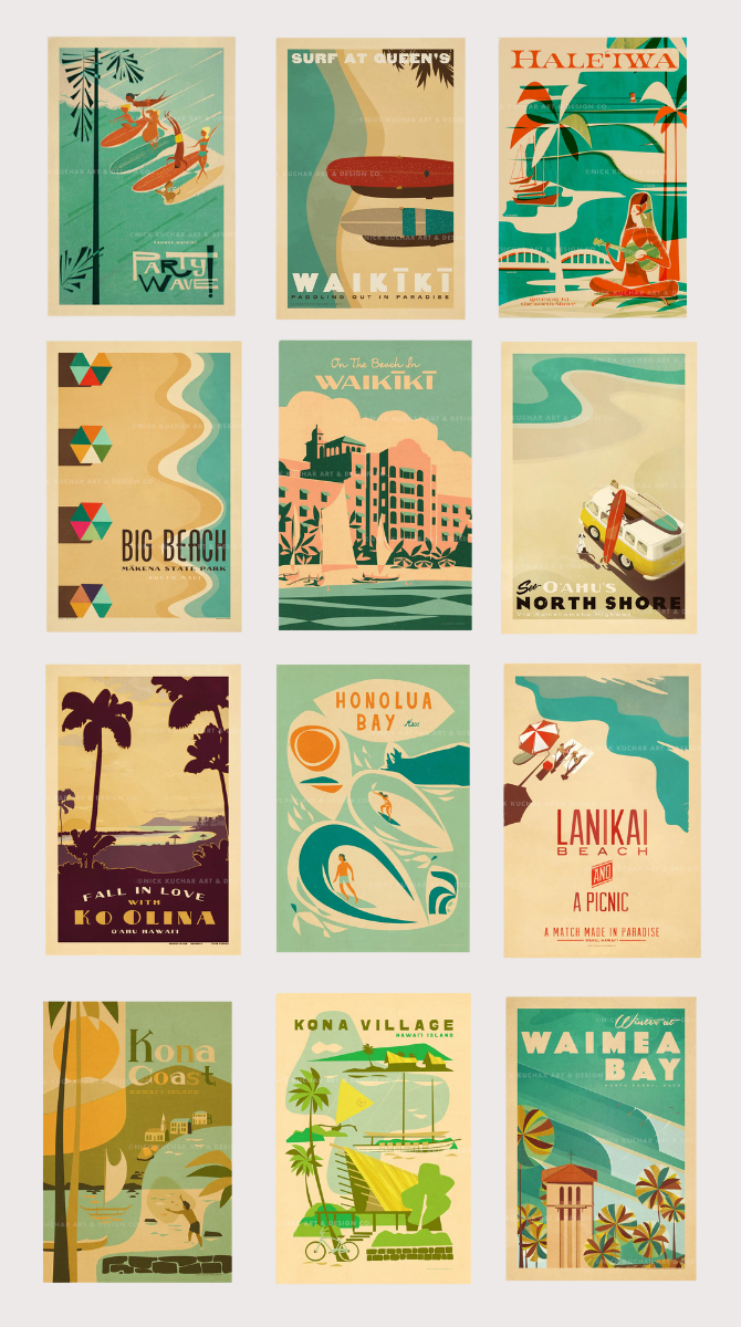 ニックカッチャー】ハワイトラベルプリント 専用 ウッドフレーム【nick