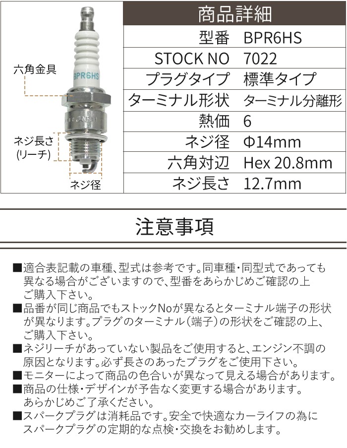 NGK スパークプラグ BPR6HS 分離型 7022 10本セット バイク プラグ