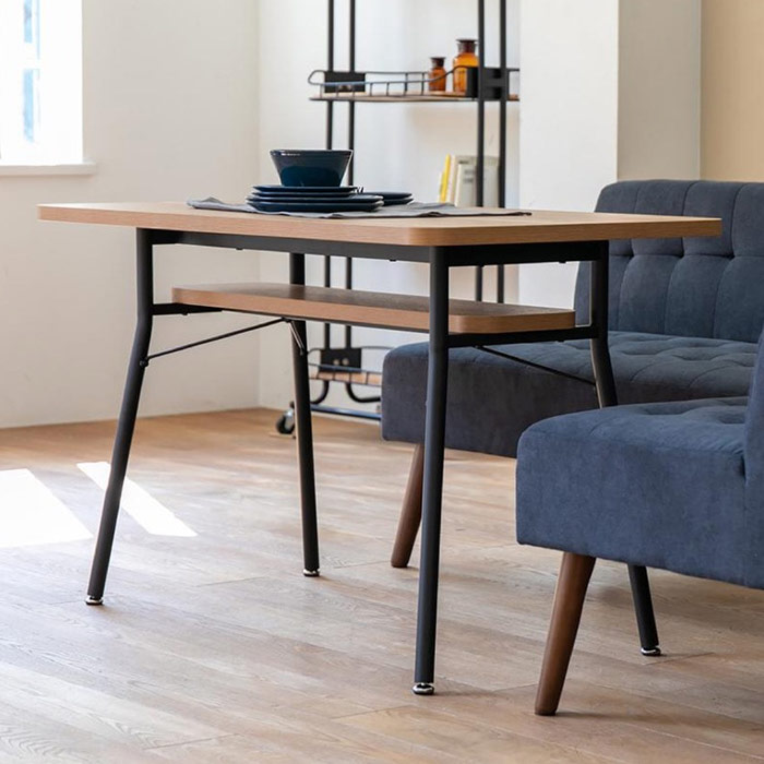 棚付き長方形ダイニングテーブル 幅110cm 奥行き65cm 4人用 木製風