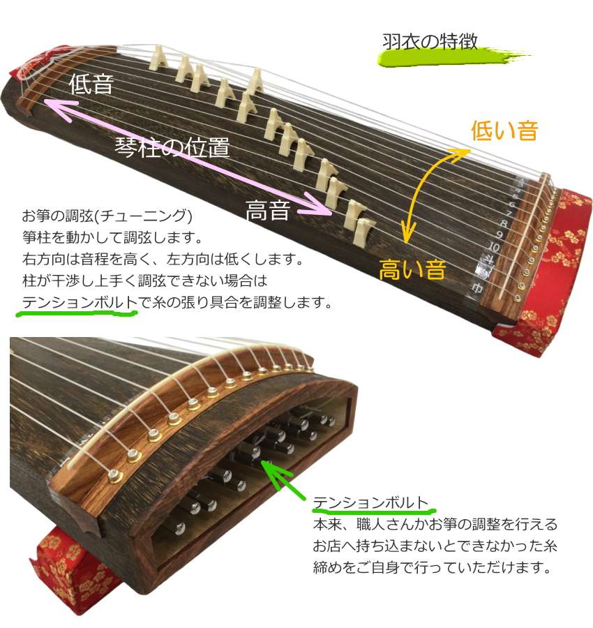 全音 文化箏 羽衣 ZK-30 立て柱ケース付「椅子までついた充実セット