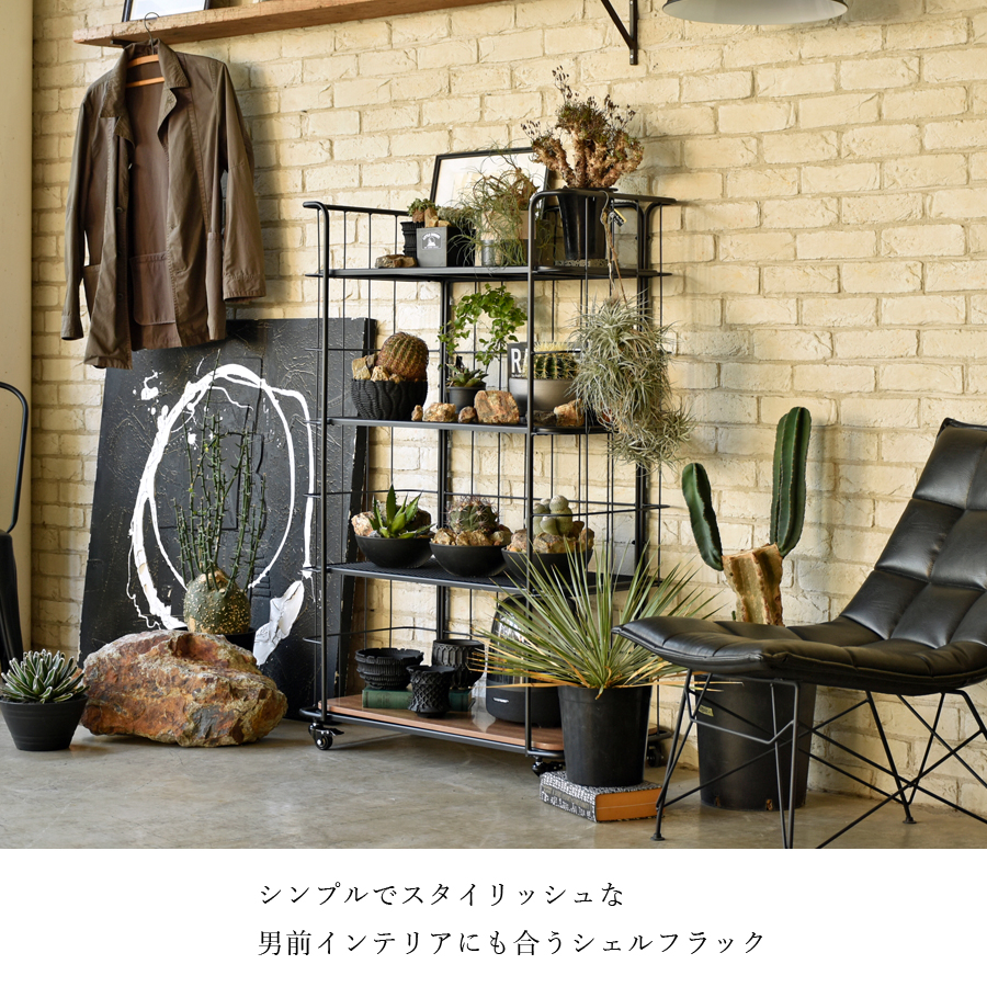 シェルフ LD シェルフラック 80 ブラック 棚 ラック 植物棚 : 大川家具