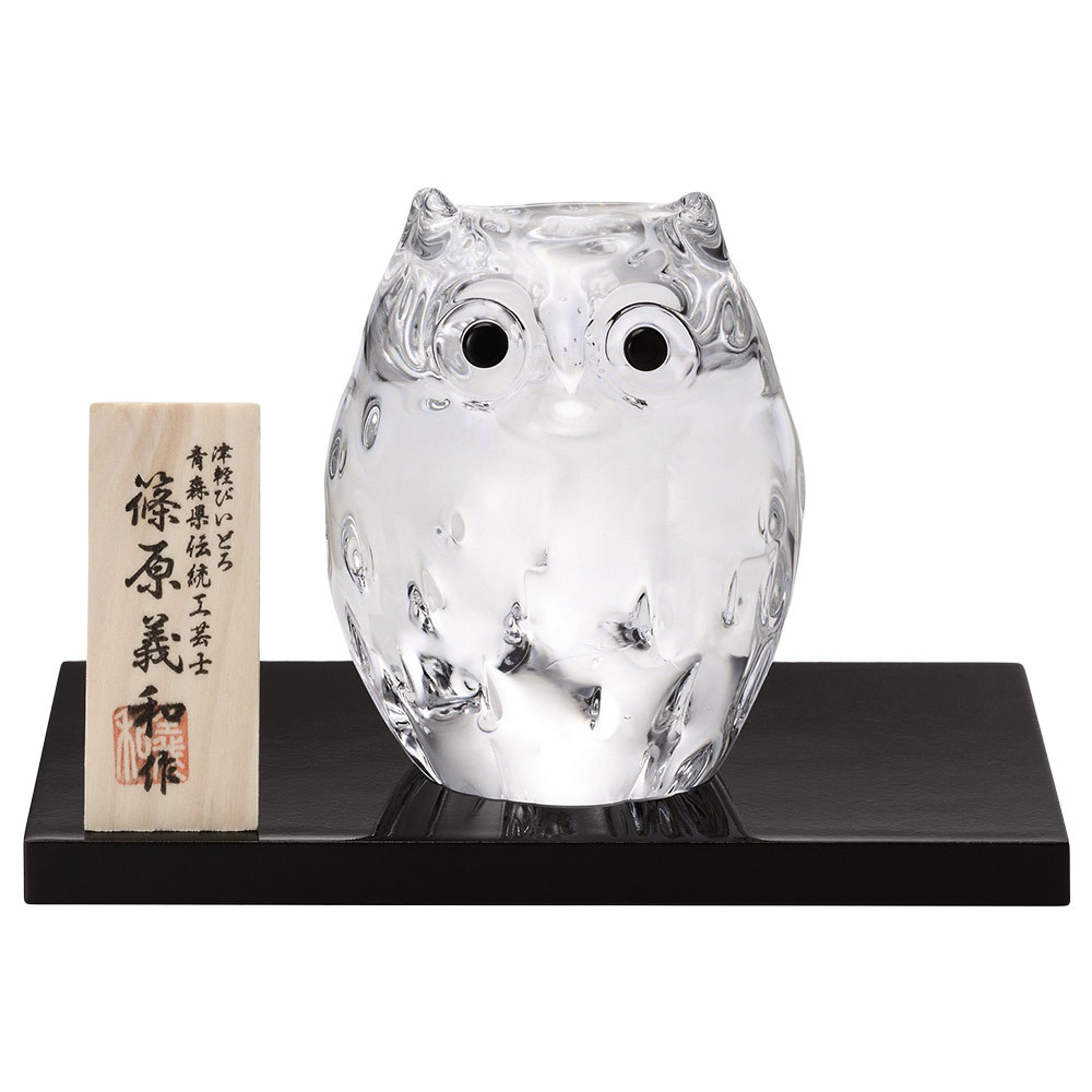 津軽びいどろ 子ふくろう 小 置き物 オブジェ 開運グッズ 梟 フクロウ