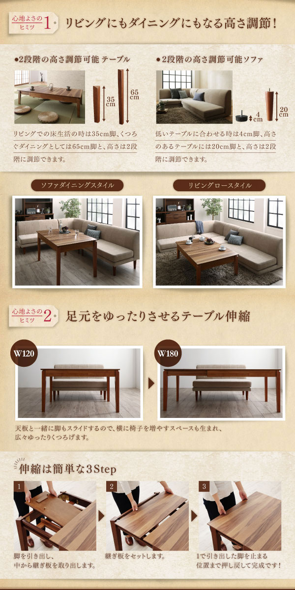 伸長式ダイニングテーブルセット Adolf【アドルフ】5点セット(テーブル